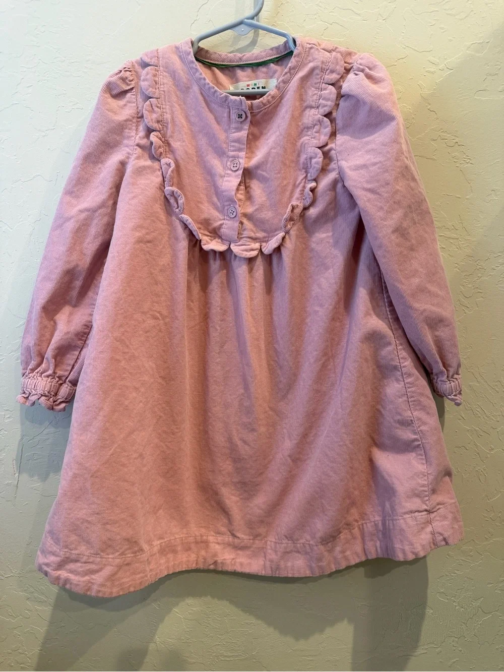 Mini Boden eloquent pink scallop neck dress long sleeve size 6-7